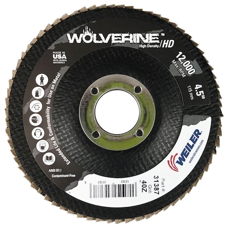 Weiler 4-1/2" High Density Flap Disc, Flat (TY27), 40Z, 7/8" 31387